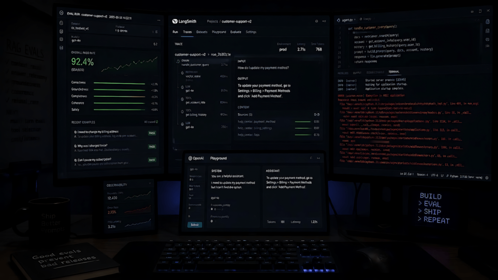 Developer workstation evaluating AI tools across demo and production conditions, illustrating how to find AI tools that actually work