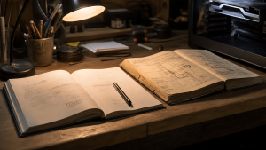 Old technical manual beside a modern desktop PC, representing local AI fundamentals over new tools